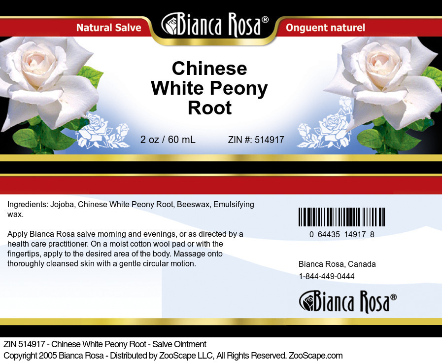 Chinese White Peony Root - Salve Ointment - Label