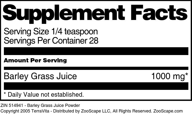 Barley Grass Juice Powder - Supplement / Nutrition Facts