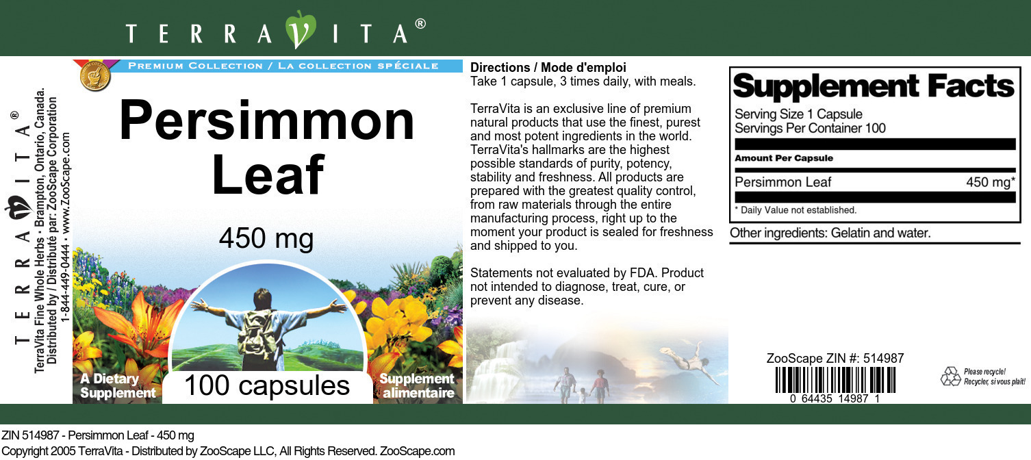 Persimmon Leaf - 450 mg - Label