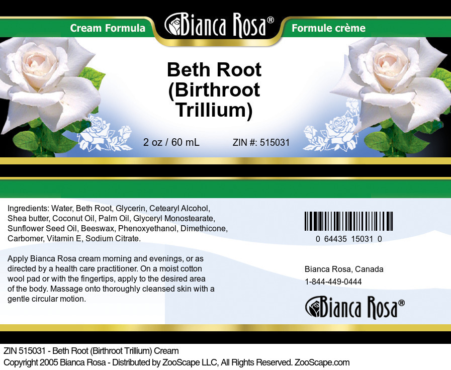 Beth Root (Birthroot Trillium) Cream - Label