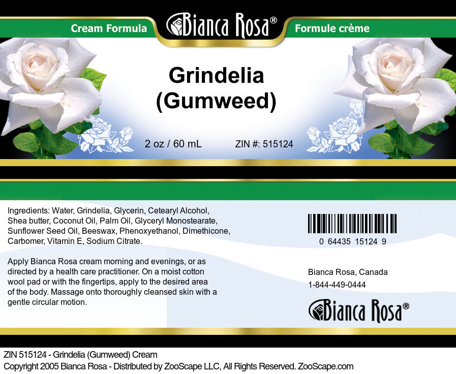 Grindelia (Gumweed) Cream - Label