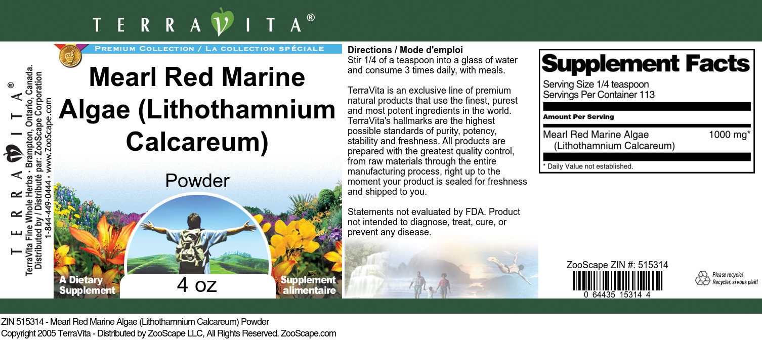 Mearl Red Marine Algae (Lithothamnium Calcareum) Powder - Label