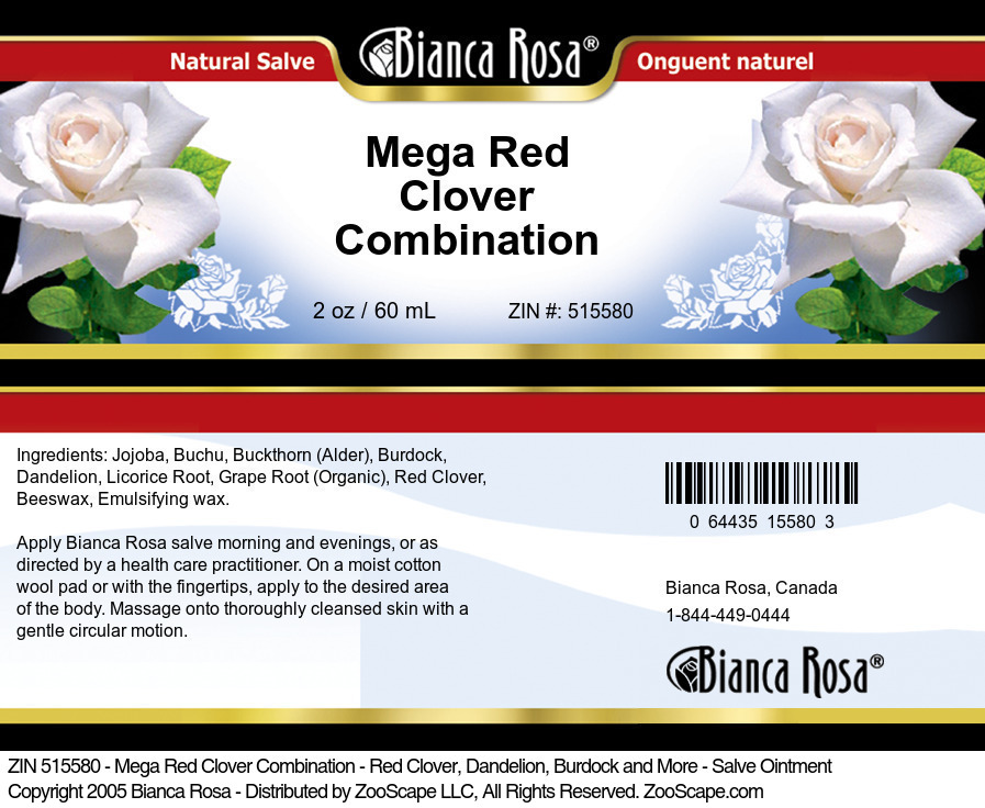 Mega Red Clover Combination - Red Clover, Dandelion, Burdock and More - Salve Ointment - Label