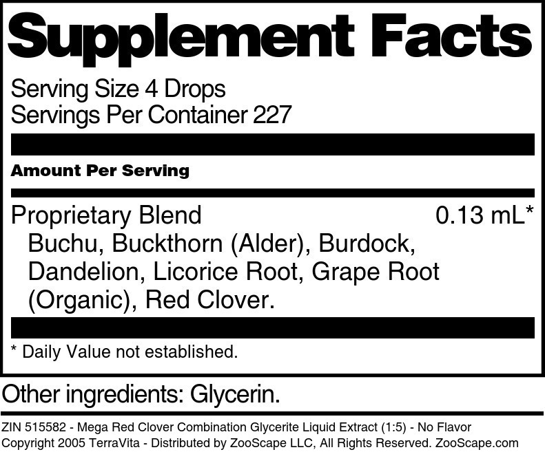 Mega Red Clover Combination Glycerite Liquid Extract (1:5) - Supplement / Nutrition Facts
