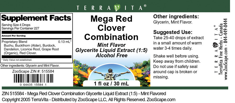Mega Red Clover Combination Glycerite Liquid Extract (1:5) - Label
