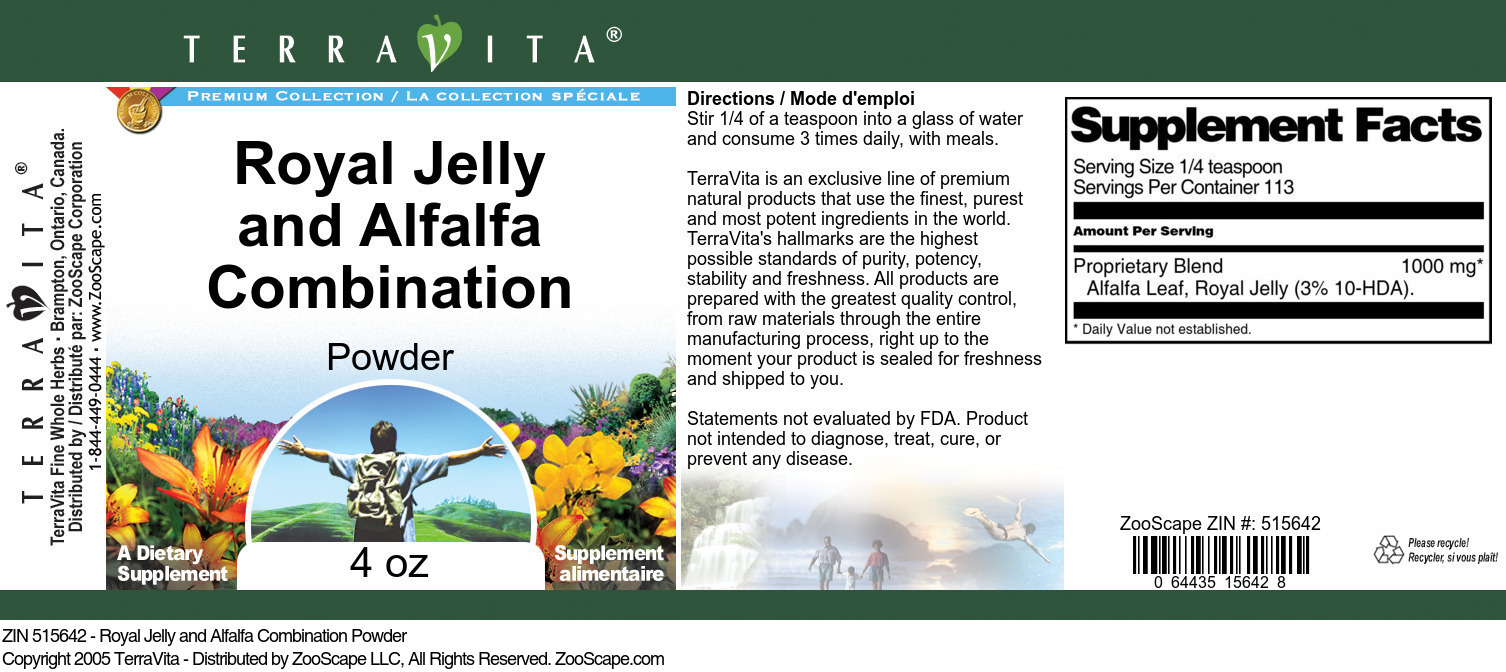 Royal Jelly and Alfalfa Combination Powder - Label