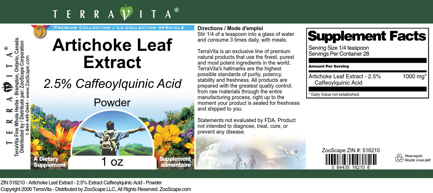 Artichoke Leaf Extract - 2.5% Caffeoylquinic Acid - Powder - Label