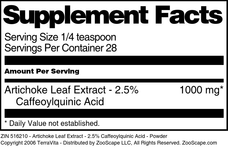 Artichoke Leaf Extract - 2.5% Caffeoylquinic Acid - Powder - Supplement / Nutrition Facts