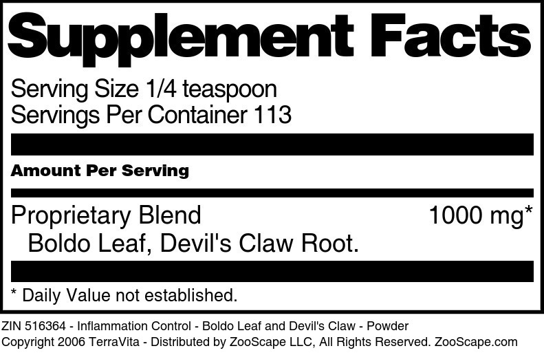 Inflammation Control - Boldo Leaf and Devil's Claw - Powder - Supplement / Nutrition Facts