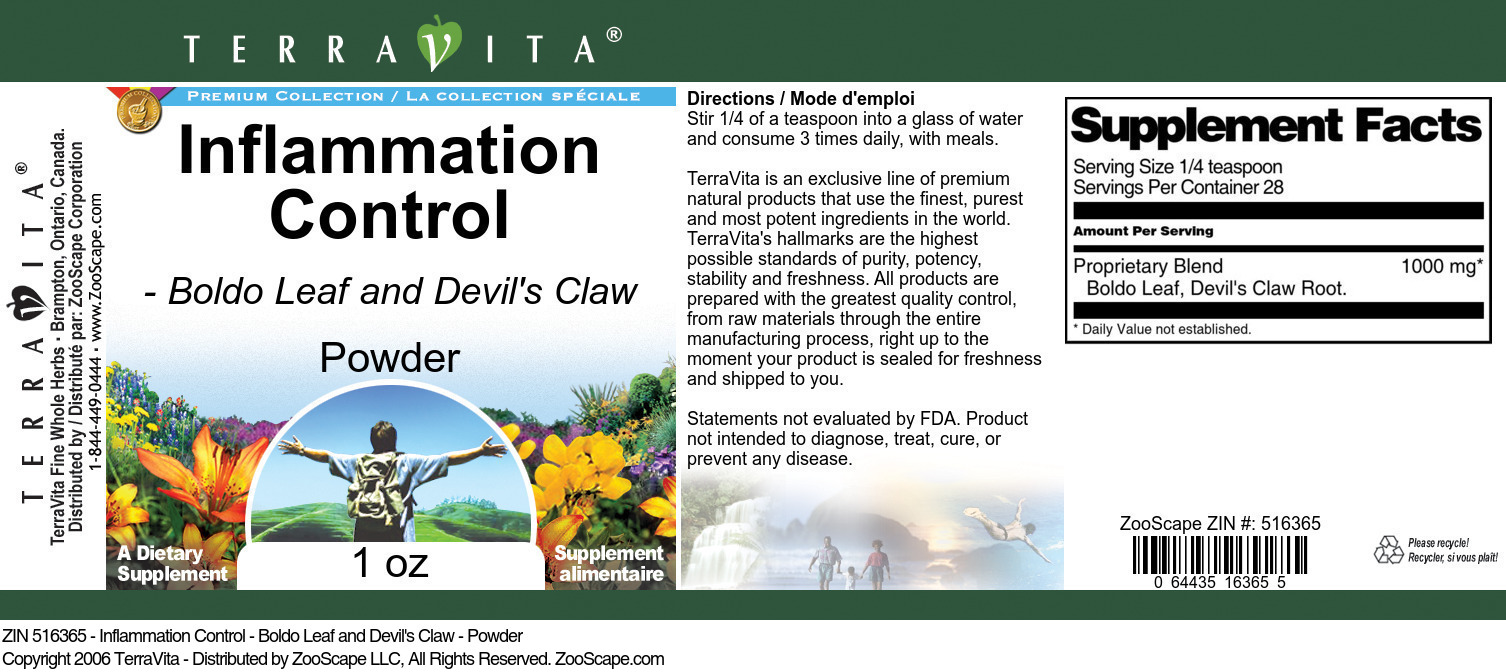 Inflammation Control - Boldo Leaf and Devil's Claw - Powder - Label