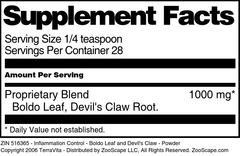 Inflammation Control - Boldo Leaf and Devil's Claw - Powder - Supplement / Nutrition Facts