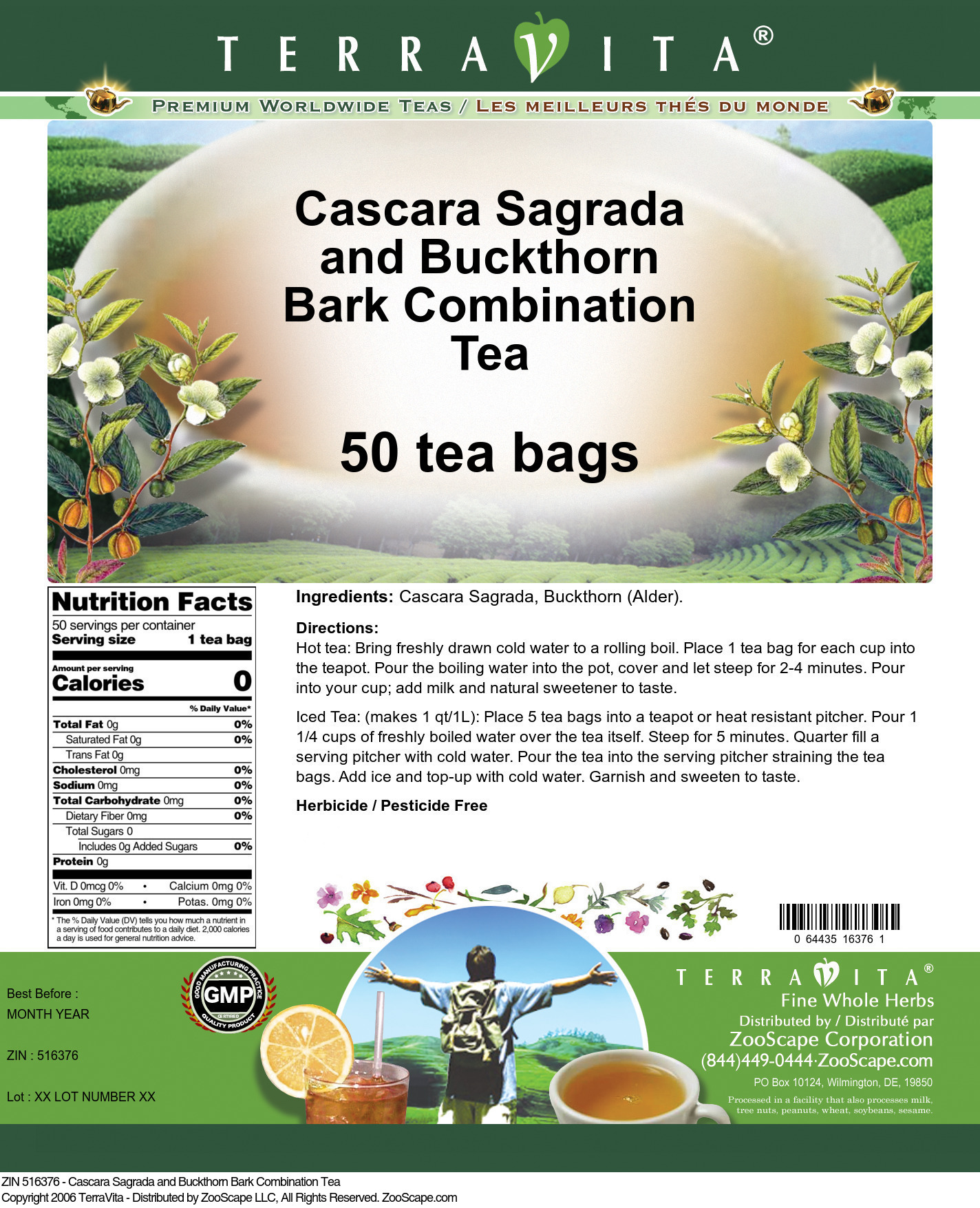 Cascara Sagrada and Buckthorn Bark Combination Tea - Label