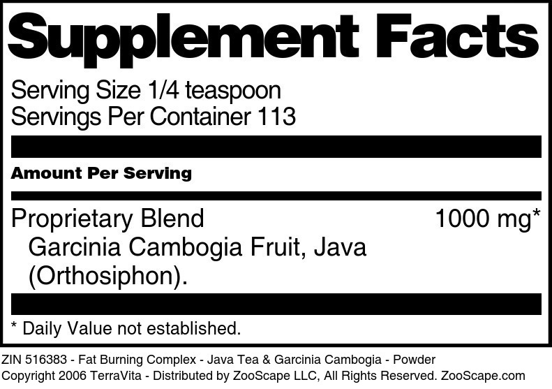 Fat Burning Complex - Java Tea & Garcinia Cambogia - Powder - Supplement / Nutrition Facts
