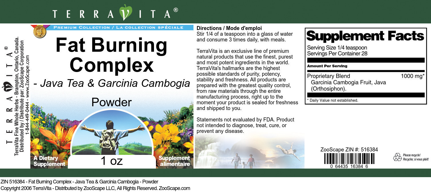 Fat Burning Complex - Java Tea & Garcinia Cambogia - Powder - Label