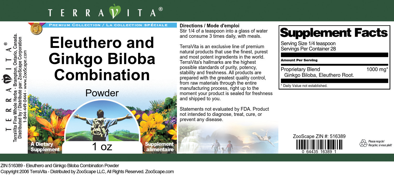 Eleuthero and Ginkgo Biloba Combination Powder - Label