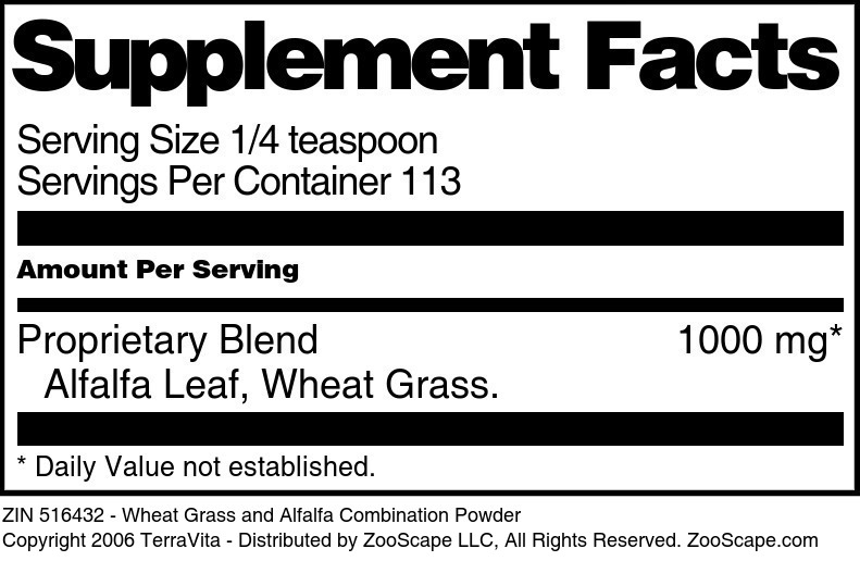 Wheat Grass and Alfalfa Combination Powder - Supplement / Nutrition Facts