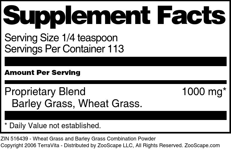 Wheat Grass and Barley Grass Combination Powder - Supplement / Nutrition Facts