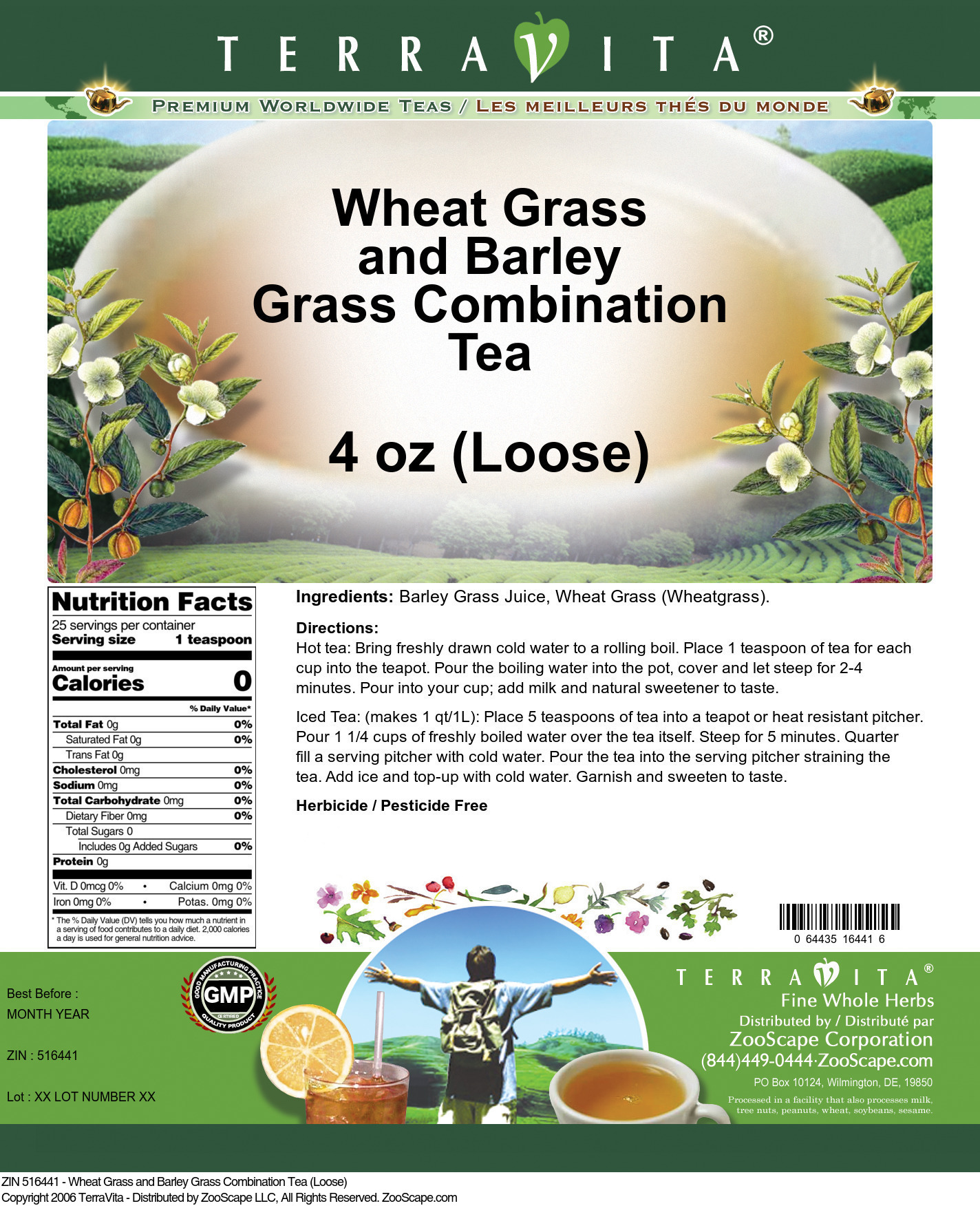 Wheat Grass and Barley Grass Combination Tea (Loose) - Label