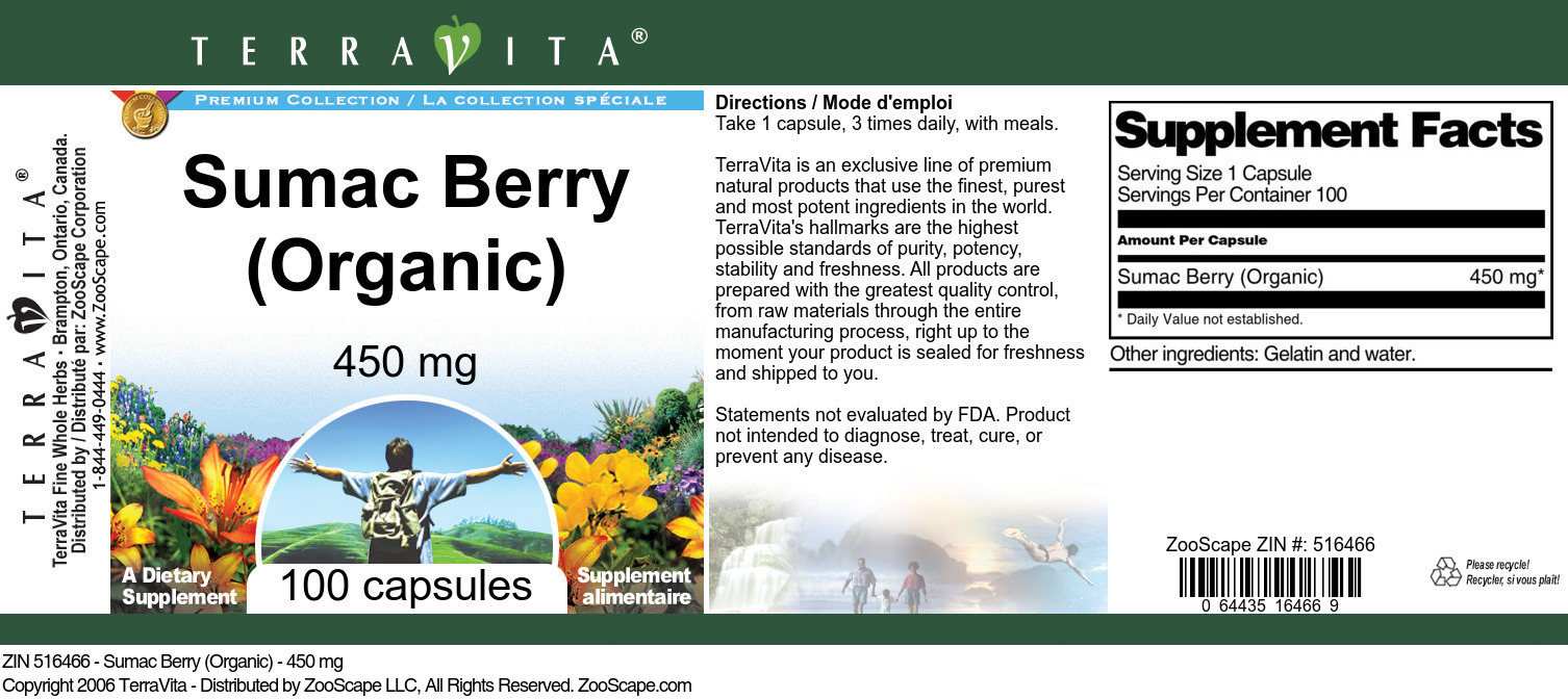 Sumac Berry (Organic) - 450 mg - Label