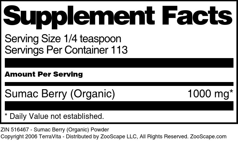 Sumac Berry (Organic) Powder - Supplement / Nutrition Facts