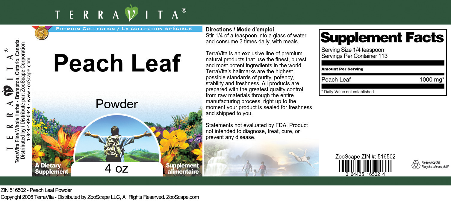 Peach Leaf Powder - Label