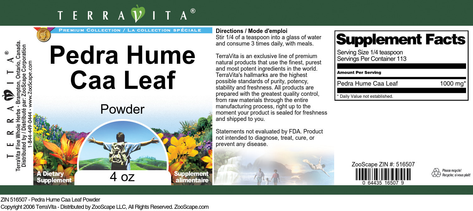 Pedra Hume Caa Leaf Powder - Label