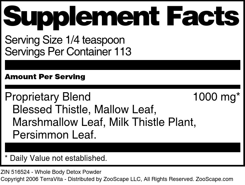 Whole Body Detox Powder - Supplement / Nutrition Facts
