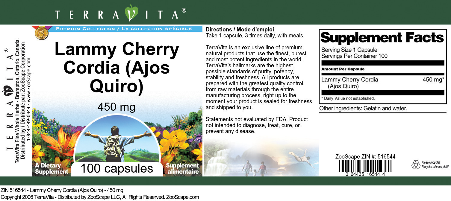 Lammy Cherry Cordia (Ajos Quiro) - 450 mg - Label