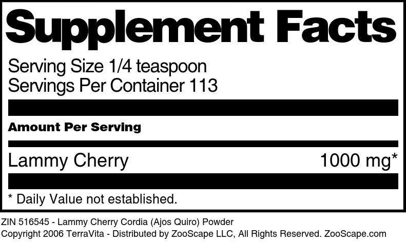 Lammy Cherry Cordia (Ajos Quiro) Powder - Supplement / Nutrition Facts