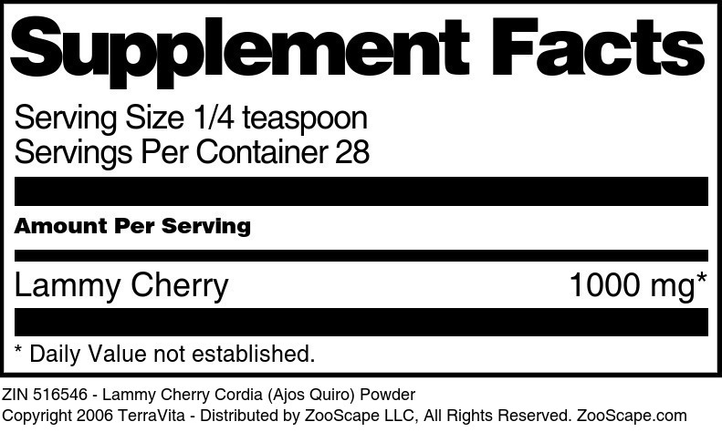 Lammy Cherry Cordia (Ajos Quiro) Powder - Supplement / Nutrition Facts