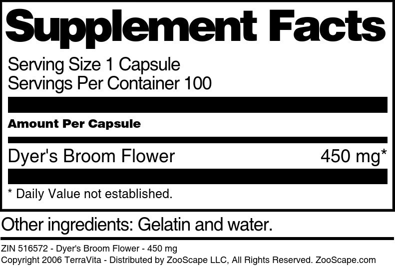 Dyer's Broom Flower - 450 mg - Supplement / Nutrition Facts