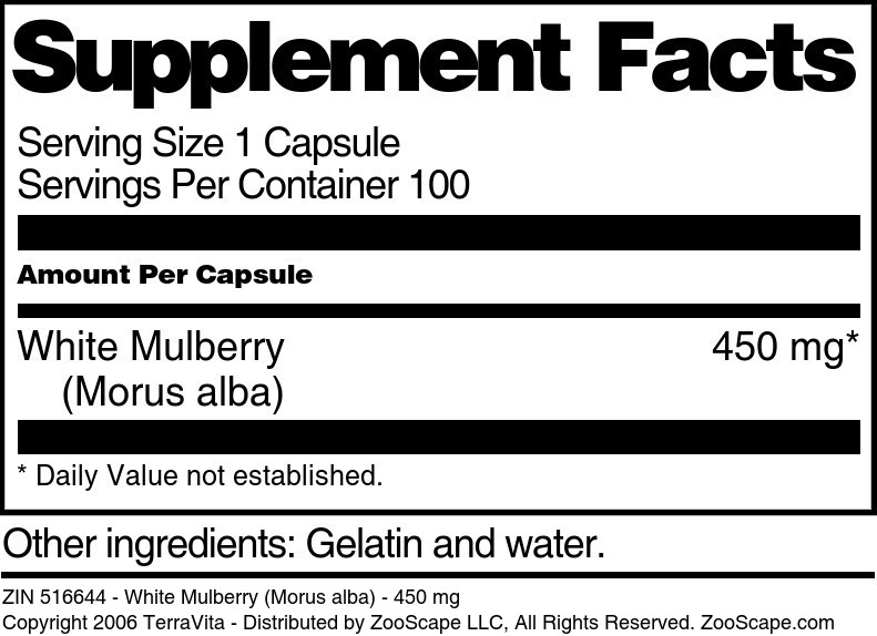White Mulberry (Morus alba) - 450 mg - Supplement / Nutrition Facts