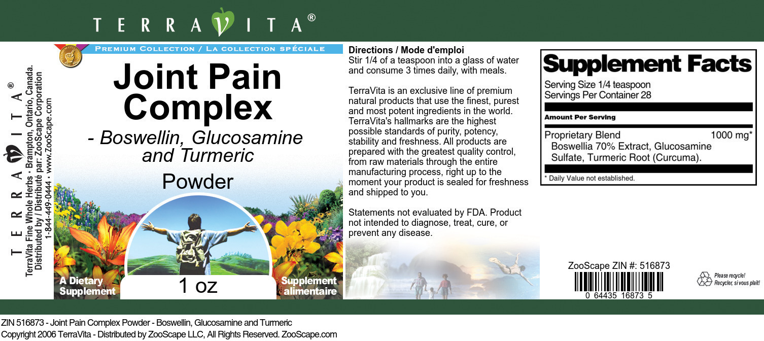 Joint Pain Complex Powder - Boswellin, Glucosamine and Turmeric - Label