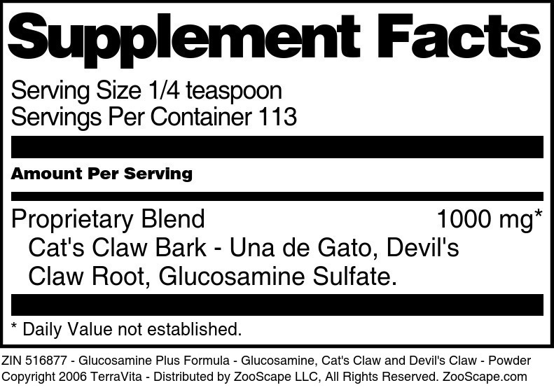 Glucosamine Plus Formula - Glucosamine, Cat's Claw and Devil's Claw - Powder - Supplement / Nutrition Facts