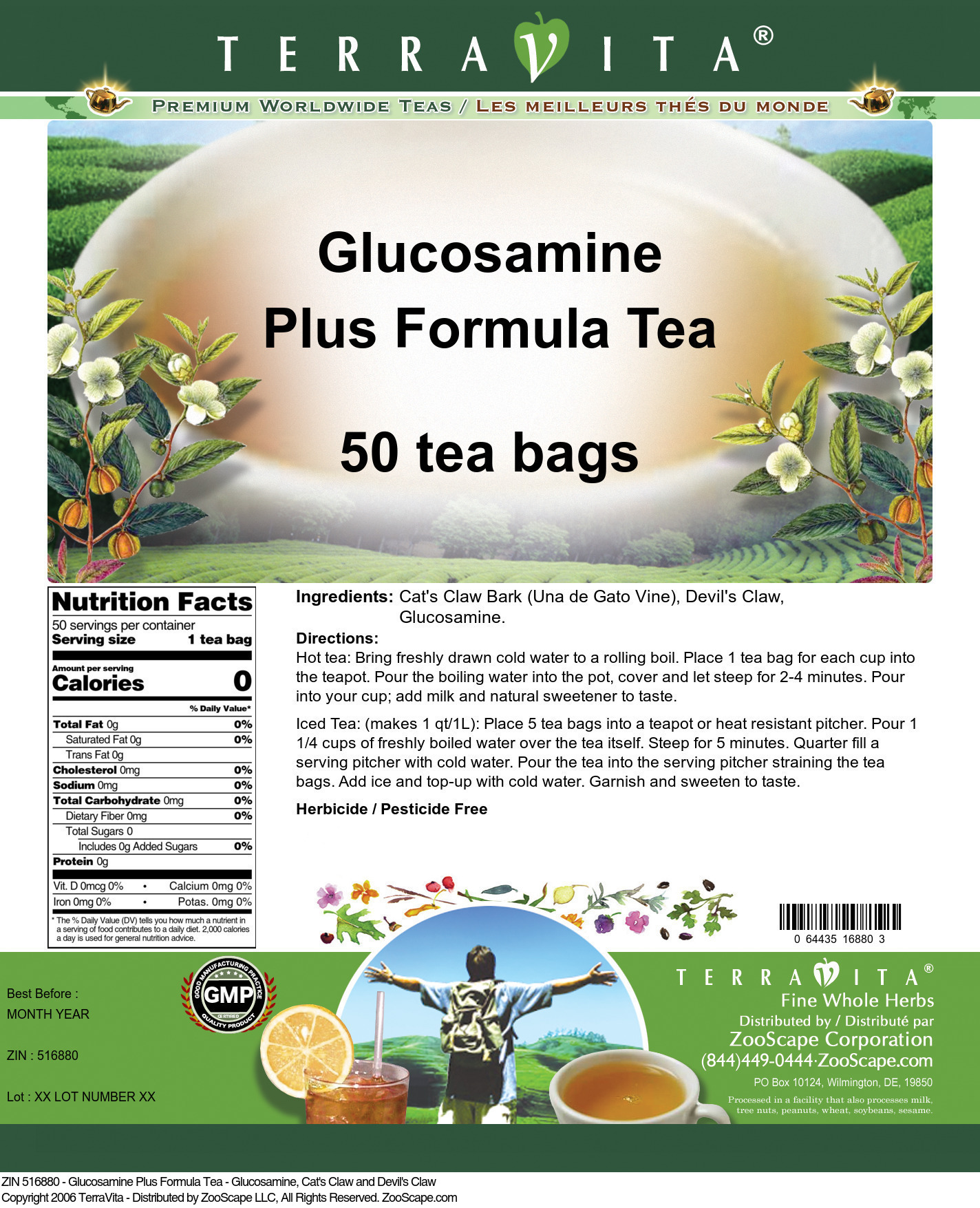 Glucosamine Plus Formula Tea - Glucosamine, Cat's Claw and Devil's Claw - Label