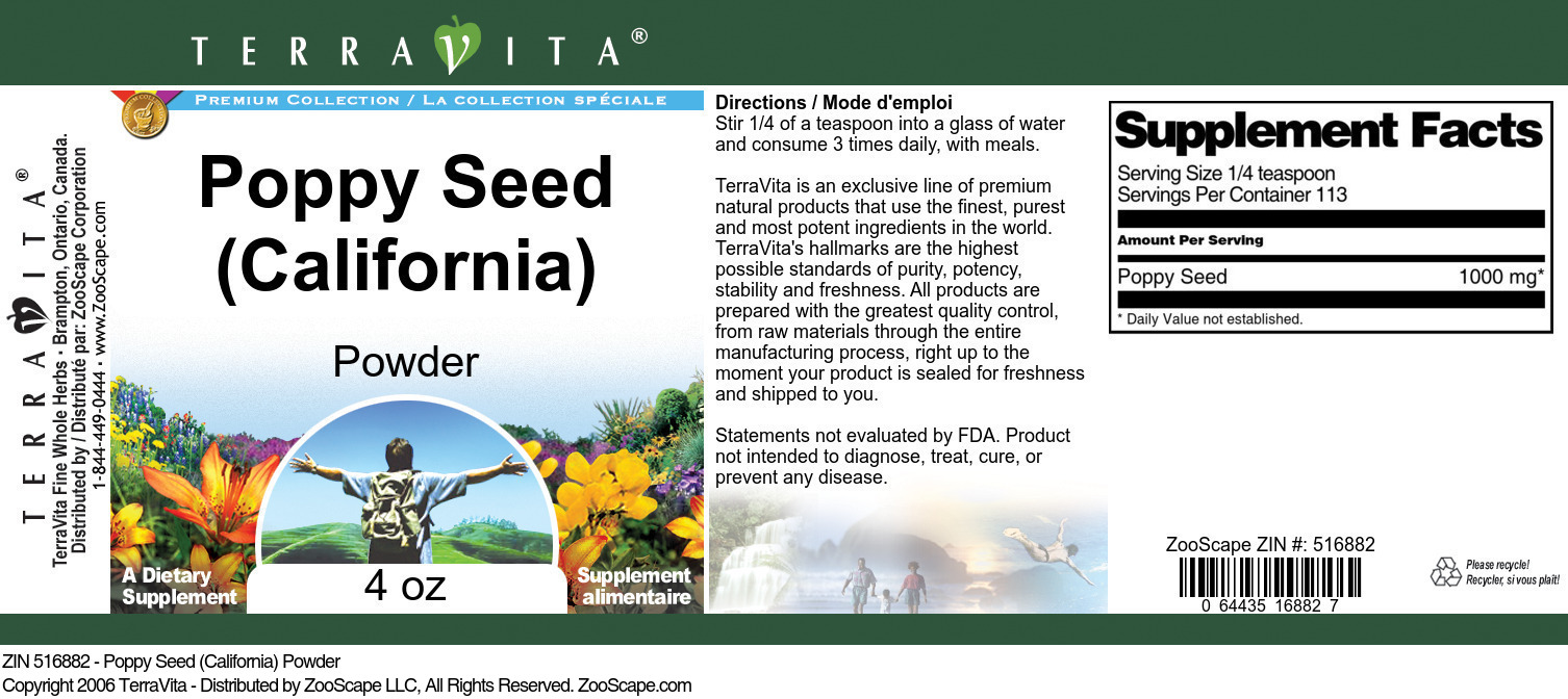 Poppy Seed (California) Powder - Label