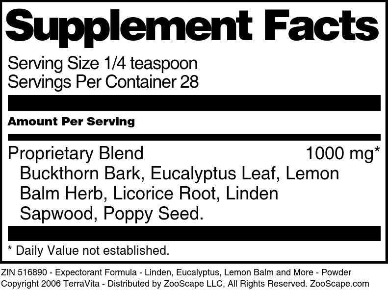 Expectorant Formula - Linden, Eucalyptus, Lemon Balm and More - Powder - Supplement / Nutrition Facts