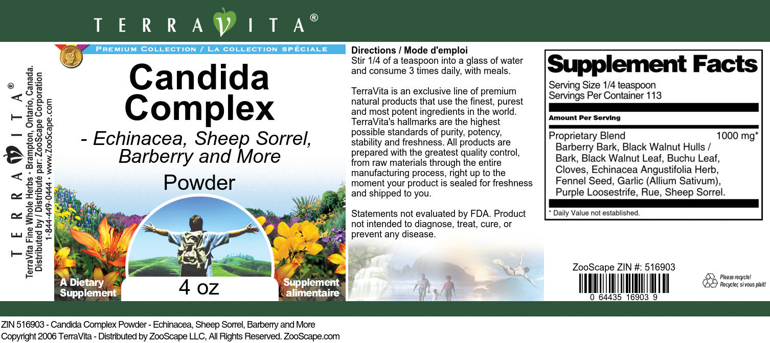 Candida Complex Powder - Echinacea, Sheep Sorrel, Barberry and More - Label