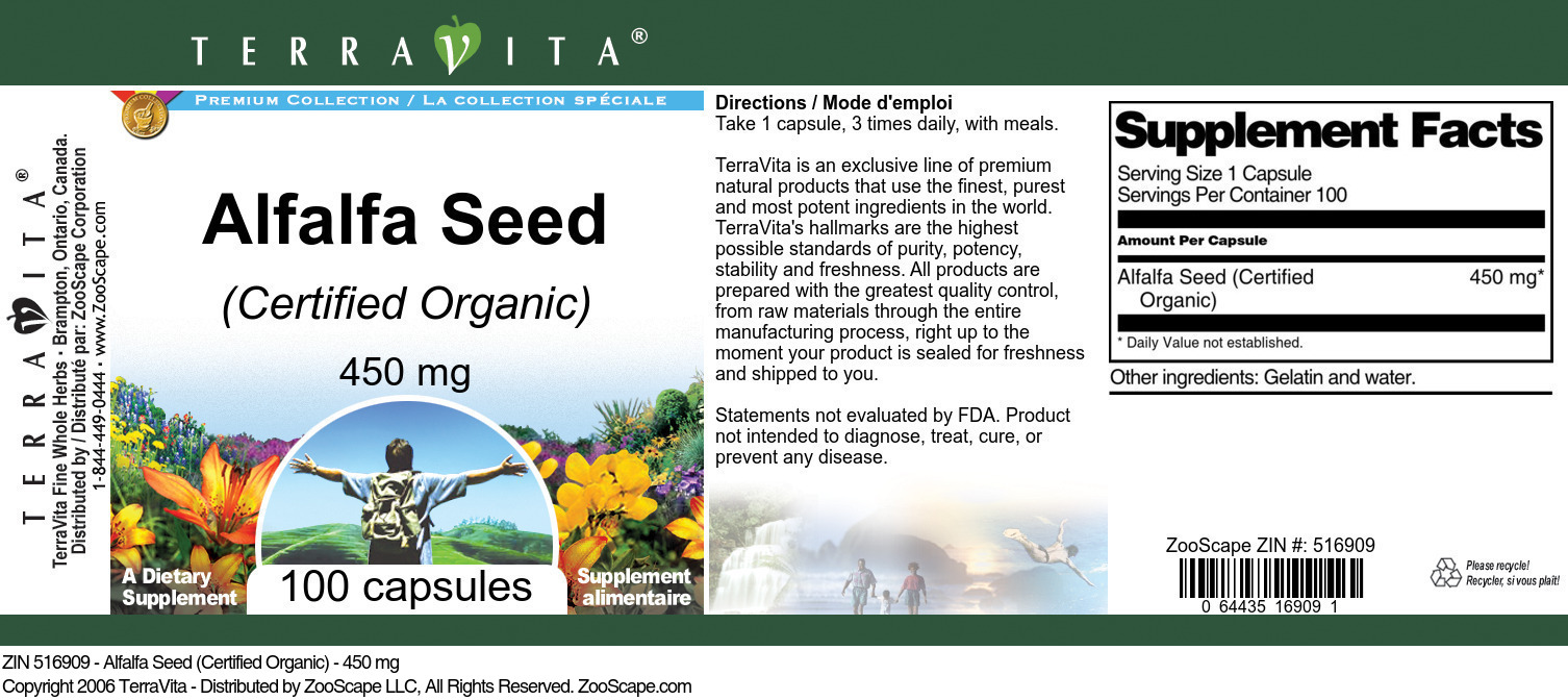 Alfalfa Seed (Certified Organic) - 450 mg - Label