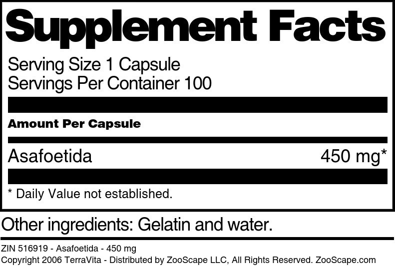 Asafoetida - 450 mg - Supplement / Nutrition Facts