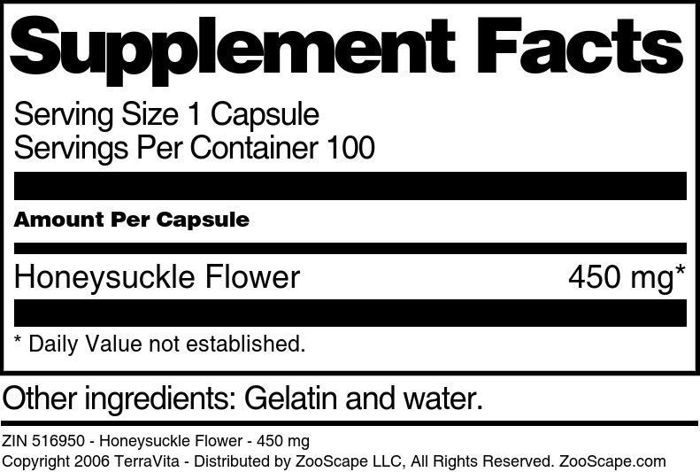 Honeysuckle Flower - 450 mg - Supplement / Nutrition Facts