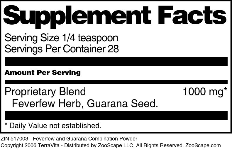 Feverfew and Guarana Combination Powder - Supplement / Nutrition Facts