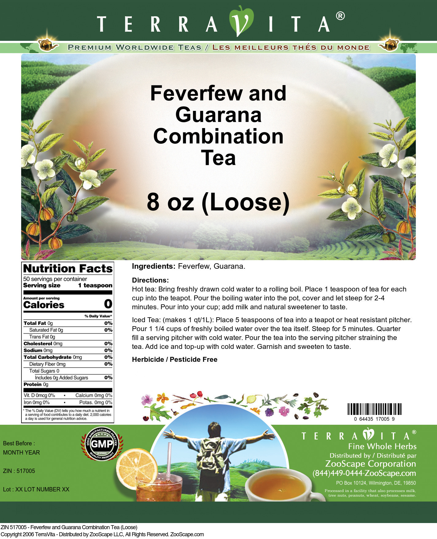 Feverfew and Guarana Combination Tea (Loose) - Label