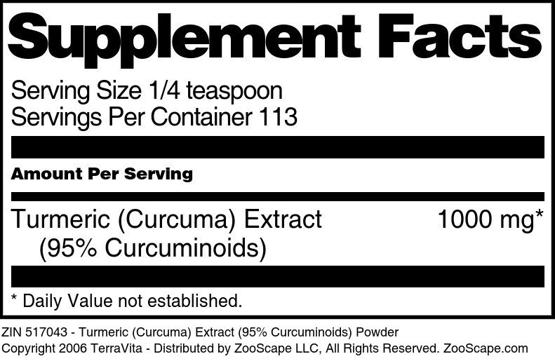 Turmeric (Curcuma) Extract (95% Curcuminoids) Powder - Supplement / Nutrition Facts