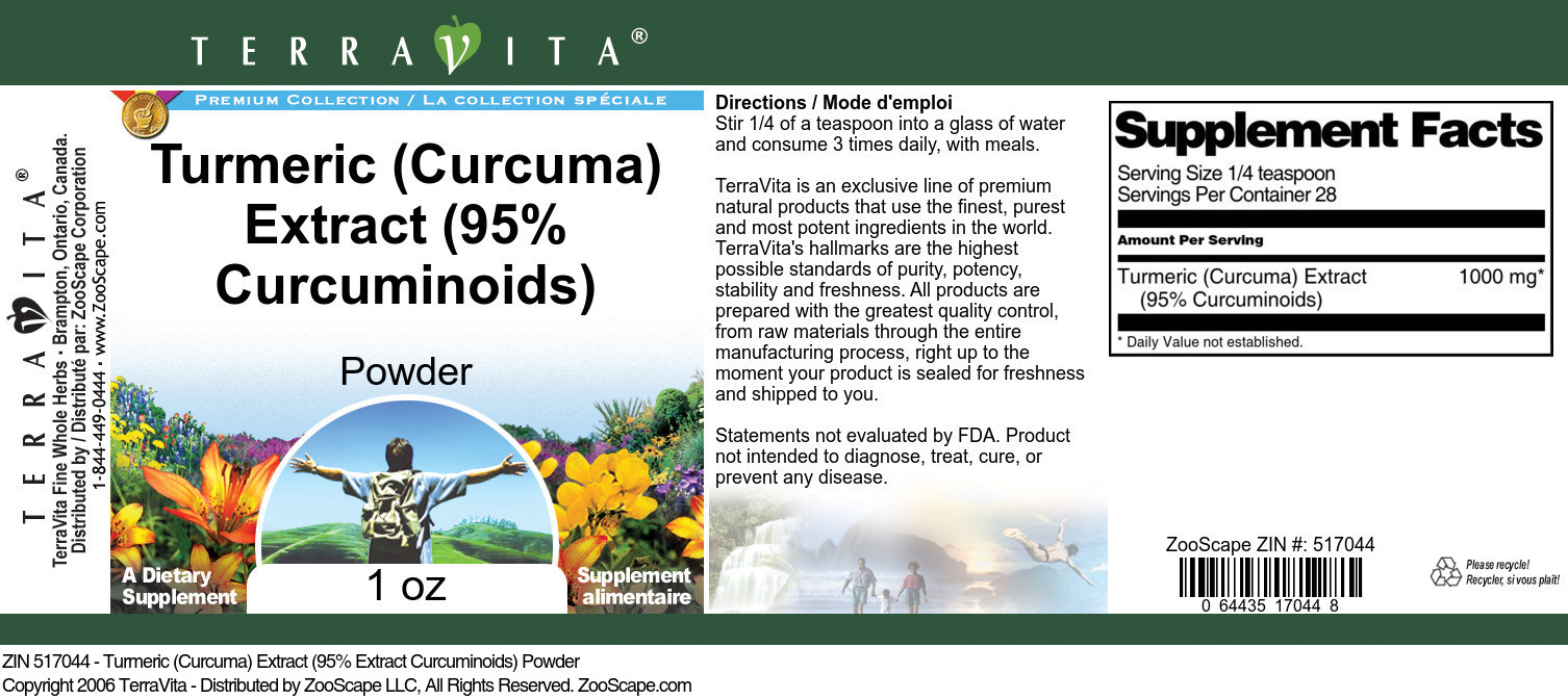 Turmeric (Curcuma) Extract (95% Curcuminoids) Powder - Label