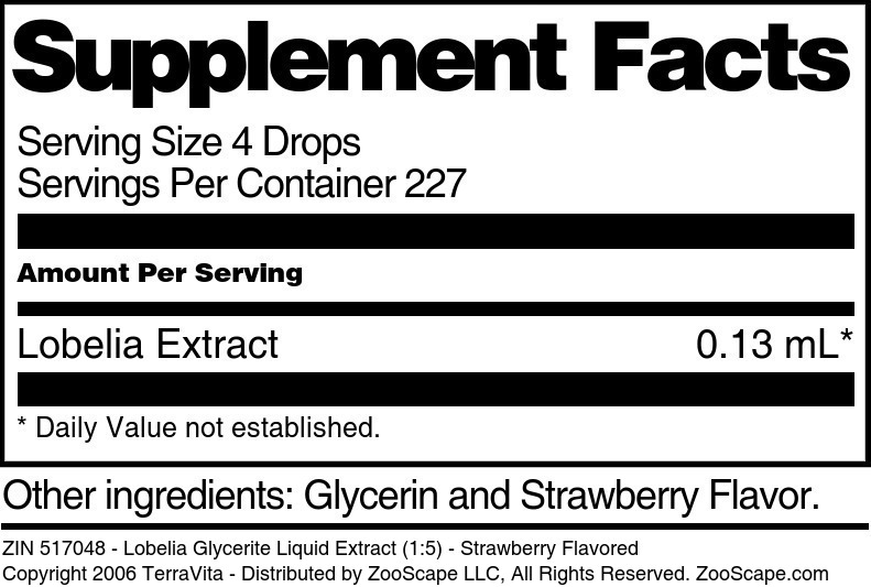 Lobelia Glycerite Liquid Extract (1:5) - Supplement / Nutrition Facts