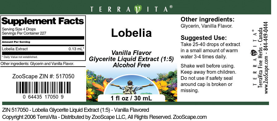Lobelia Glycerite Liquid Extract (1:5) - Label