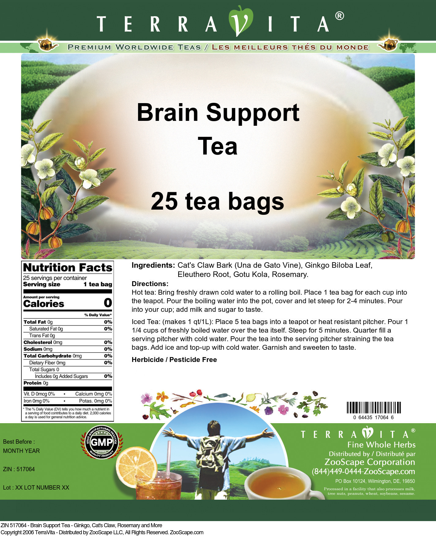 Brain Support Tea - Ginkgo, Cat's Claw, Rosemary and More - Label