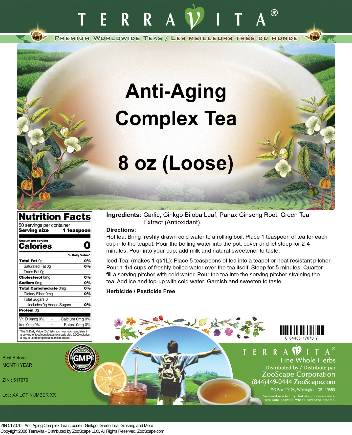 Anti-Aging Complex Tea (Loose) - Ginkgo, Green Tea, Ginseng and More - Label