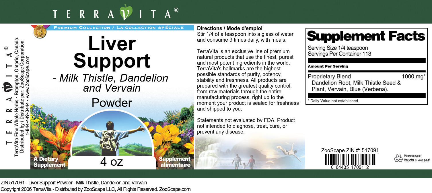 Liver Support Powder - Milk Thistle, Dandelion and Vervain - Label